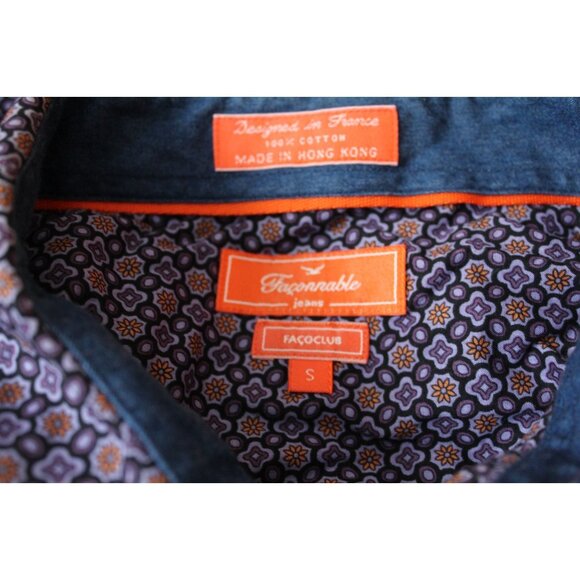 Faconnable Mens Small Purple Geometric Print 100% Cotton Button Down Shirt - Picture 4 of 5